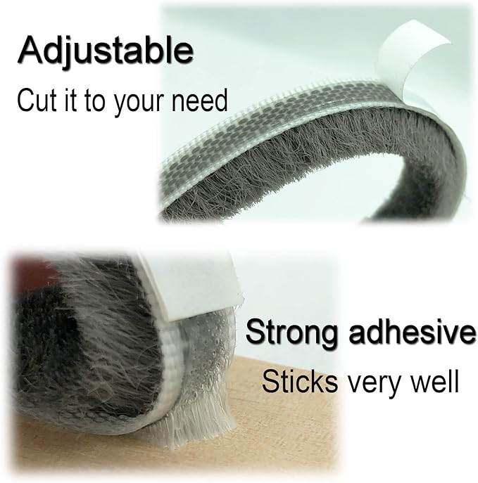 Weather Stripping Brush for Sliding Windows/Doors Frame Side,Pile Self Adhesive Weatherstrip Seal Strip Sealer Draft Stoppers (33ft x11/32 Backing x 11/32 Brush inch, Grey)