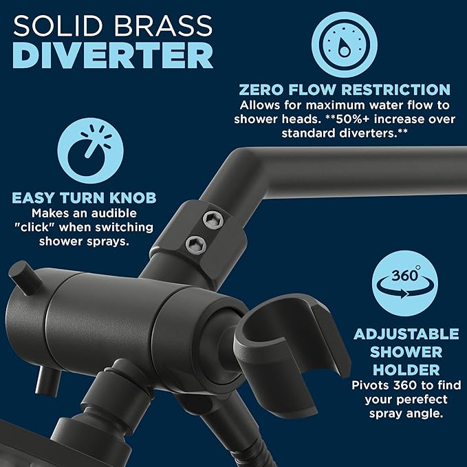 HammerHead Showers® Solid Metal Dual Shower Head Combo – MATTE BLACK – 8 Inch Rainfall High Flow Shower Head & Handheld Shower Head High Pressure with Hose 6ft - Hotel-Like Double Shower Heads
