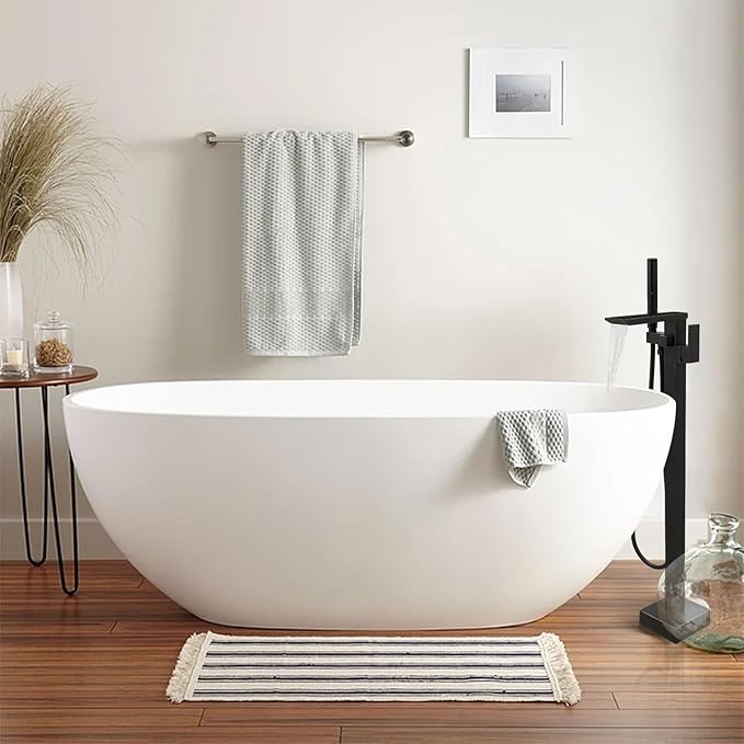 RUMOSE Oil Rubbed Bronze Bathtub Filler Freestanding Tub Filler Floor Mount Tub Faucet Waterfall Bathtub Faucet with CUPC Certified High Flow Brass Bath Shower Faucets with Handheld Sprayer