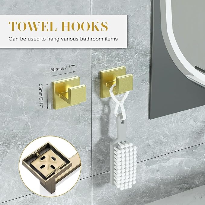 16 in Matte Bathroom Accessories Set, Bath Towel Bar Set, Stainless Steel Bathroom Hardware Set, Towel Racks for Bathroom Wall Mounted 5 Pcs (Golden)