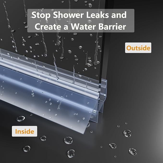 Frameless Shower Door Bottom Seal Strip for 3/8" (10mm) Thick Shower Glass, 36" Long Shower Sweep with Drip Rail, Vinyl Material, Clear - Stop Shower Leaks and Create a Water Barrier