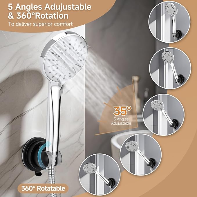 Shower Head Holder Suction, Adjustable Shower Head Holder Removable Suction Cup Shower Head Holder Rust-Resistant Shower Bracket Black