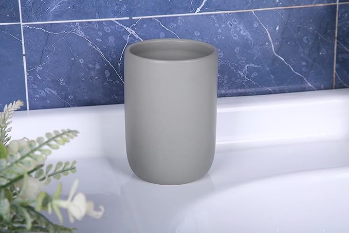 Ceramic Toothbrush Holders for Bathrooms, 8 oz Matte Tooth Brushing Dispenser, Small Tooth Brush Organizer for Vanity Countertop, Toothpaste Storage Stand, Tumbler Cup for Makeup Brushes-Black