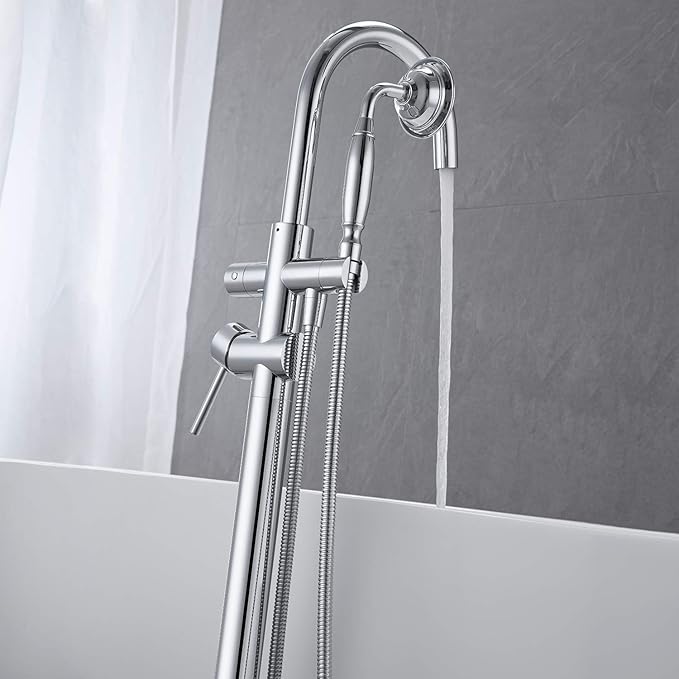 Tub Filler Freestanding Bathtub Faucet Chrome Floor Mounted Brass Bathroom Tub Faucets with Hand Shower