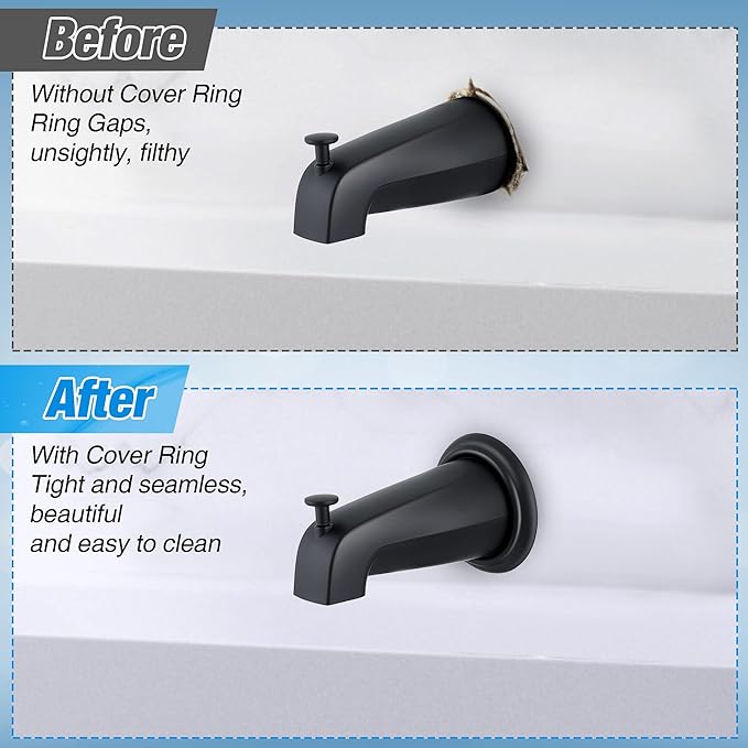 Dreyoo Metal Tub Spout Cover Ring, Bathtub Spout Trim Plate Ring with 1 Pcs Foam Gasket, 1-1/2 Inch ID and 3-5/8 Inch OD(Black)