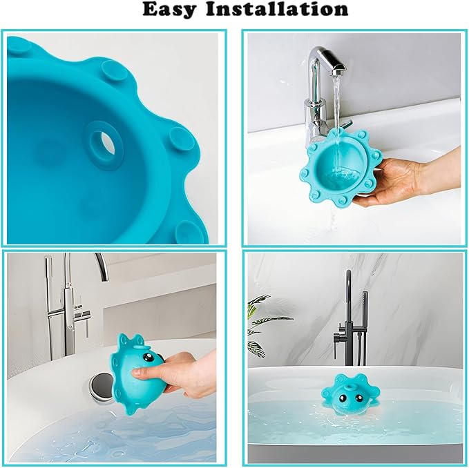 PandaEar Bathtub Overflow Drain Cover, Silicone Bath Tub Drain Stoppers, Bathroom Drain Cover, Blue