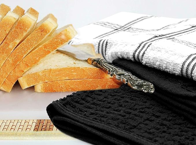DAN RIVER Premium Dish Cloth 100% Cotton 12 X 12 Inches |Pack of 8|-Ultra Soft Tea Towels-Highly Absorbent Kitchen Rags-Terry Dishcloth for Kitchen and Household Cleaning |Black|