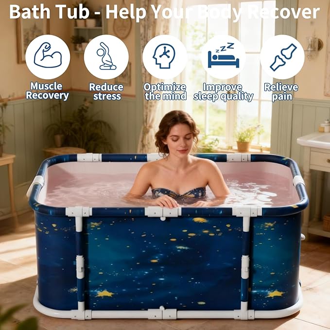 Portable Foldable Ice Bath Tub, Large Portable Soaking Bath Tub for Home Outdoors Gyms (Cosmic Planets)