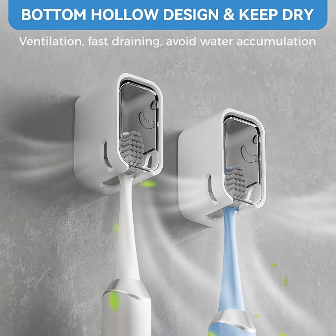 Toothbrush Holders for Bathrooms, 2PCS Innovation Single Slot Toothbrush Holder Wall Mounted with Cover for Shower, Single Toothbrush Dispenser Storage Organizer for Family & Travel