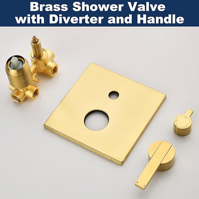 Gold Shower System with Tub Spout, All Metal Bathtub Shower Faucet Set with High Pressure 10 Inch Rain Shower Head and Handheld Shower Head Set, Brushed Gold (Valve Include)