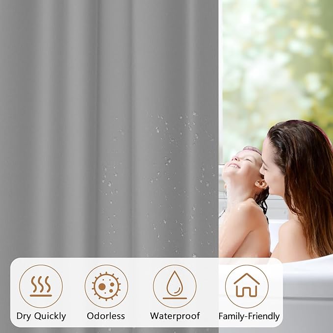 Light Grey Fabric Shower Curtain Liner with 3 Large Magnets, 72 x 72 inch Waterproof Cloth Shower Liner Washable, Neutral Gray Bathroom Shower Curtain for Hotel