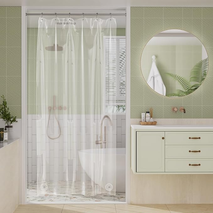 Amazer Stall Shower Curtain Liner, 36x72 Plastic Clear Shower Liner PEVA Medium Weight Inside Shower Curtains for Bathroom with Rustproof Grommets
