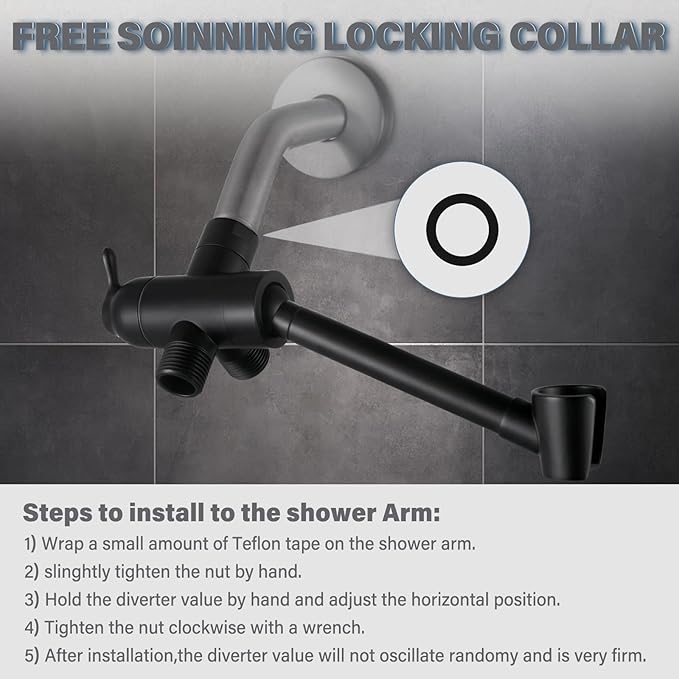 YDmeet All Metal Shower Diverter Valve With HandShower Holder - Upgraded 3 Way Shower Head for Handheld and Fixed Rain Showerhead - Universal G1/2 Arm, Bathroom Part, Matte Black