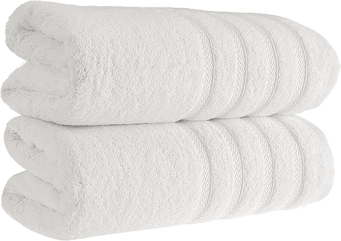 HALLEY Turkish 2 Pack Premium Bath Towels (2 Pieces) 650 GSM Highly Absorbent Super Soft 100% Cotton - 2 Bath Towels (White)