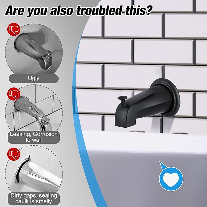 Dreyoo Metal Tub Spout Cover Ring, Bathtub Spout Trim Plate Ring with 1 Pcs Foam Gasket, 1-1/2 Inch ID and 3-5/8 Inch OD(Black)