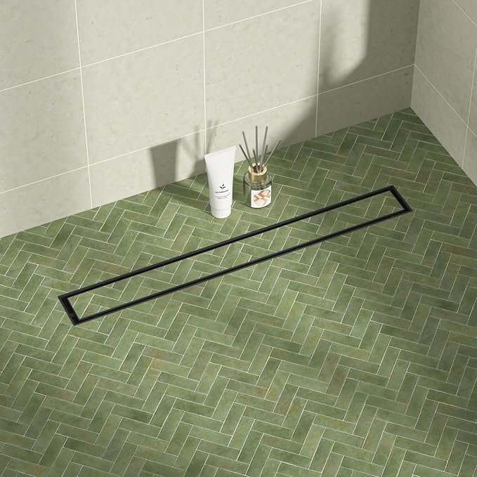 Linear Shower Drain 24", Matte Black Floor Drain with Tiled Insert Grate & Hair Strainer, 304 Stainless Steel Bathroom 2-in-1 Tiled in Drain, CUPC Certified (Matte Black, 24'')