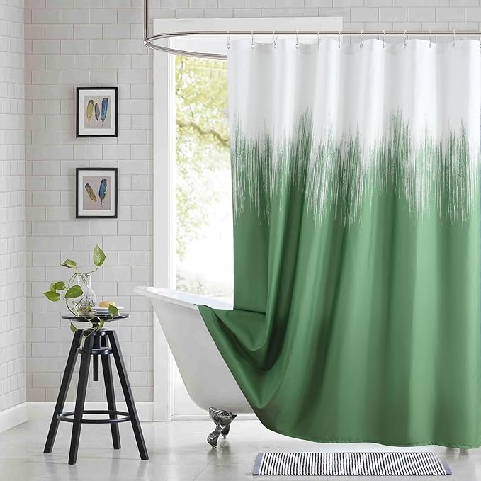 54x78 Inch Stall Shower Curtain, Green and White Fabric Shower Curtains for Bathroom, Modern Decorative Bathroom Curtains, 54" W x 78" H