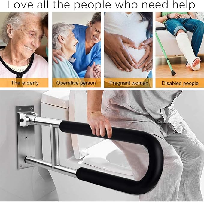 Handicap Grab Bars Rails 23.6 Inch Toilet Handrails Bathroom Safety Bar Hand Support Rail Handicapped Handrail Accessories for Seniors Elderly Disabled Mounted Bath Grips