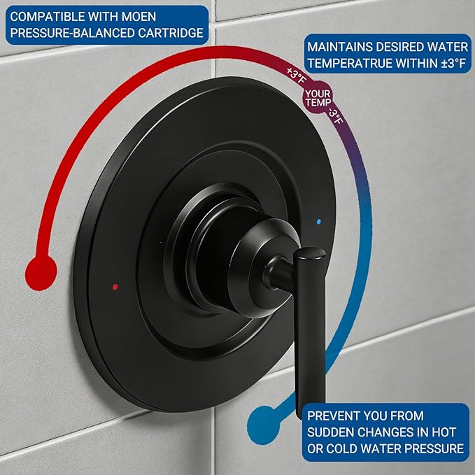 Replacement for Moen Single Lever Handle T2901BL Trim Kit, for Moen Gibson Posi-Temp Shower/Tub Pressure Balanced Valves