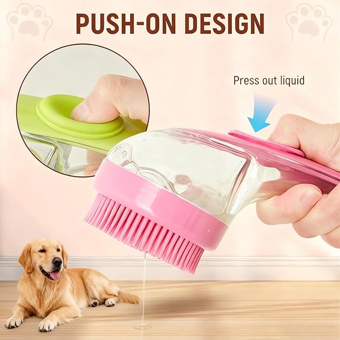 Pet Bath Brush 2 in 1 Dog Shampoo Brush with Built-in Shampoo Dispenser for Long Short Haired Dogs Cats Bubble Maker for Bathing Grooming (Blue)
