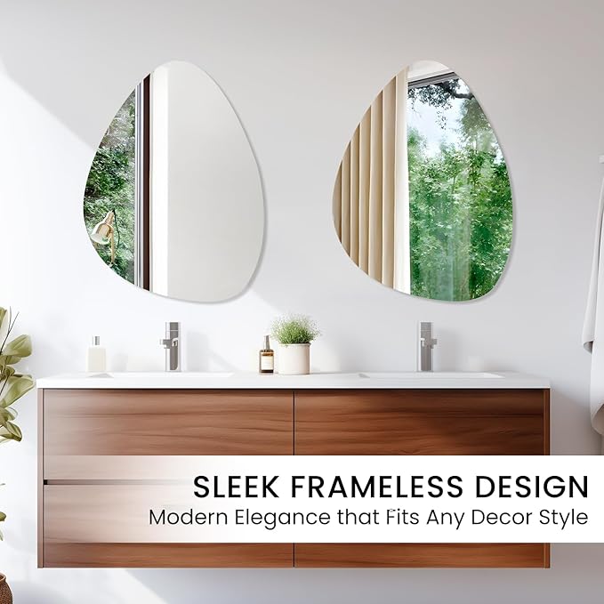 VASUHOME Triangle Frameless Bathroom Mirror, 24 x 32 Inch Wall Vanity Mirror, Large Wall Mounted Mirrors for Bathroom, Living Room, Bedroom