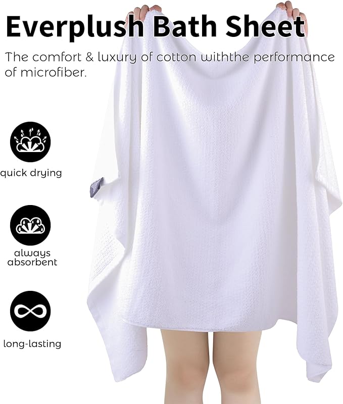 Everplush Diamond Collection Extra Large Bath Sheet Towel – 1 PK, Super Soft & Highly Absorbent, Quick-Drying & Oversized. Perfect for Bathroom, Pool, Swimming Use(White, 35" x 66" 1PK)