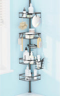 Shower Caddy Tension Pole, 4-Tier Adjustable Corner Shower Standing Caddy, Rustproof Rack for Bathroom Bathtub, with 4 Shelves, No Drilling Corner Bathroom Shelf for Inside (Black)
