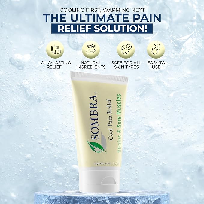 Sombra Cool Pain Relief Gel Cold Pain Relief for Swelling, Growing Pains, Soreness, Post-Workout, Vegan Formula Free of Artificial Fragrances, Dyes, NSAID, Wax, Petroleum, Alcohol - 3oz Flip-Top Tube