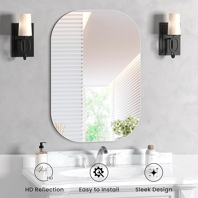 VASUHOME Frameless Bathroom Mirror, 20 x 32 Inch Wall Vanity Mirror, Large Wall Mounted Mirrors for Bathroom, Living Room, Bedroom