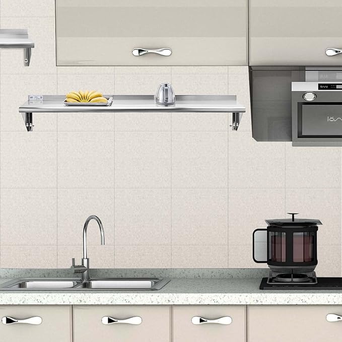 HALLY SINKS & TABLES H Stainless Steel Shelf 18 x 72 Inches, 500 lb, Commercial Wall Mount Floating Shelving for Restaurant, Kitchen, Home and Hotel