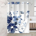 No Hook Shower Curtain with Snap in Liner for Bathroom,with See Through Top Window,Double Shower Curtain Set with Detachable Fabric Liner Replacement, Machine Washable, Blue Flower, 71"x 74"