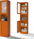 COFaR 67" Tall Metal Bathroom Storage Cabinet,6-Tier Narrow Cabinet with Glass Doors and Adjustable Shelves,Linen Cabinet for Small Spaces,Tall Cabinet for Bathroom,Living Room,Orange