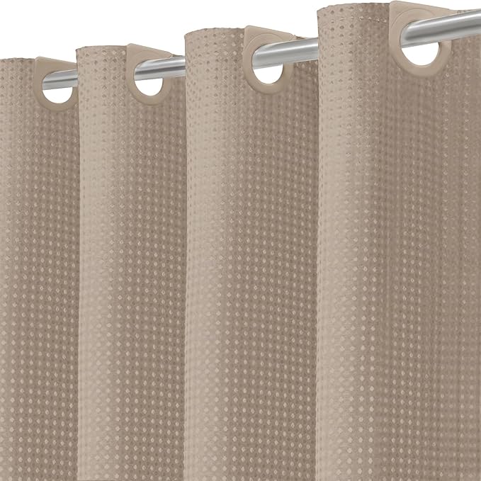 Inhousolu No Hook Waffle Weave Shower Curtain with Removable Snap in Fabric Liner Set for Bathroom, 230 GSM Heavy Duty Weighted Hem, Water Repellent Washable Bath Curtains, 72 x 72 Inch, Beige
