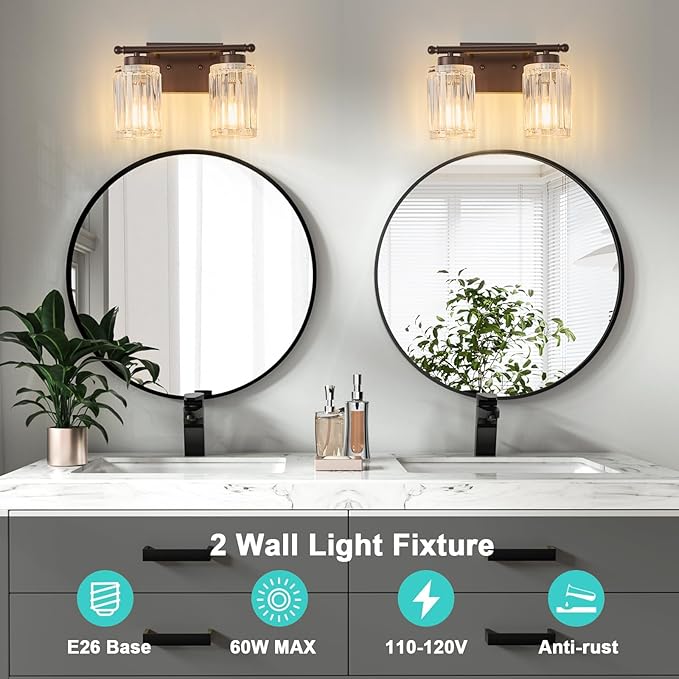 2 Light Bathroom Light Fixtures Modern ORB 12 Inch Vanity Lights for Bathroom Lighting Fixtures Over Mirror with Thickened Glass Shade for Cabinet Mirror Bedroom Hallway