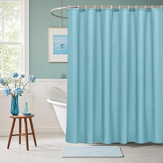 AooHome Standard 72x72 inch Shower Curtain Liner, Soft Polyester Solid Color Shower Curtain with Hooks, Weighted Hem, Water Repellent, Blue