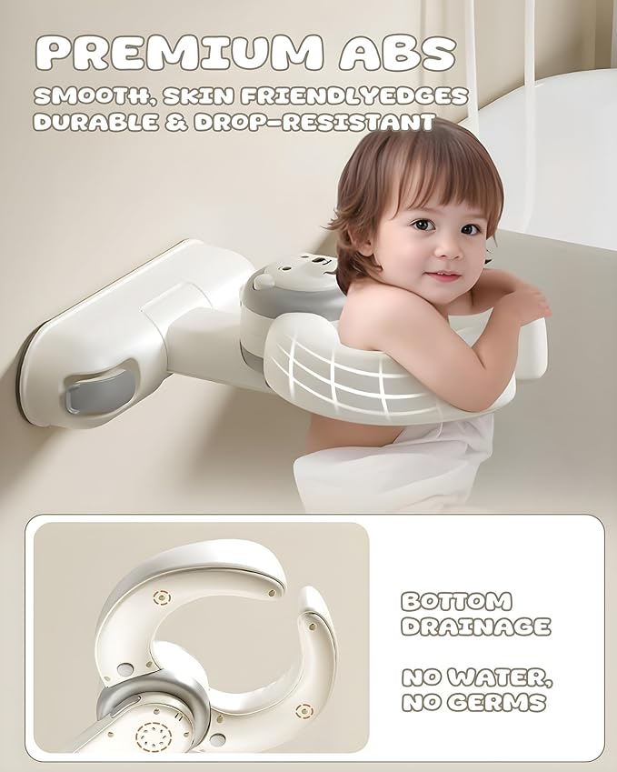 Adjustable Baby Bath Stand with Strong Suction Cups – Foldable Shower Support Seat for Babies 6 Months & Up, No-Drill ABS Plastic with Drain Holes, Safe & Stable Toddler Bath Helper (Bear)