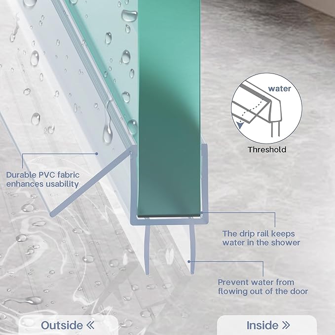 2-Pack Shower Door Bottom Seal, (3/8" x 39") Ultra Clear Glass Shower Door Seal Strip, Stop Leaks and Create a Water Barrier