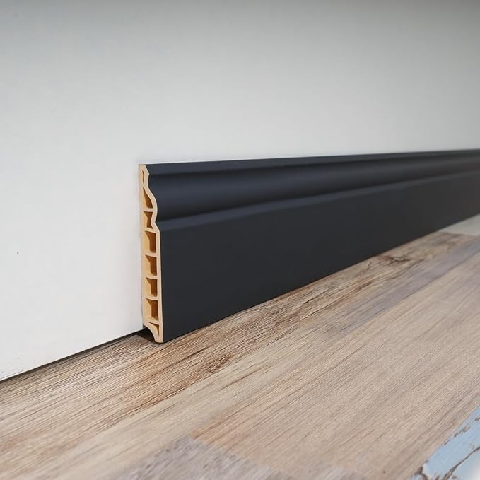 Art3d Wall Baseboard Molding Trim 8-Pack of 56 x 3.2 in., High Impact Polystyrene Skirting Board - Installed with Glue - Black