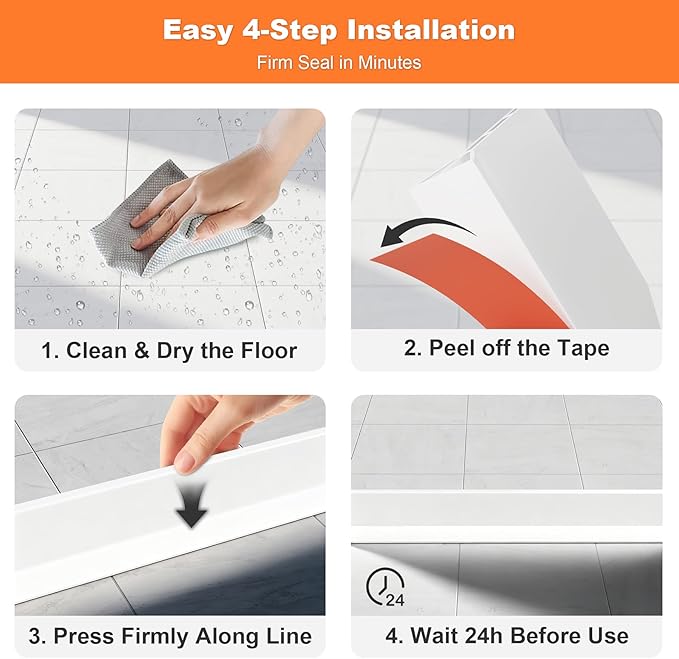 3.8'' High Shower Threshold Water Dam Collapsible 70IN Shower Water Splash Guard for Shower Water Blocker for Wet and Dry Separation Bathroom and Kitchen (70 Inch)