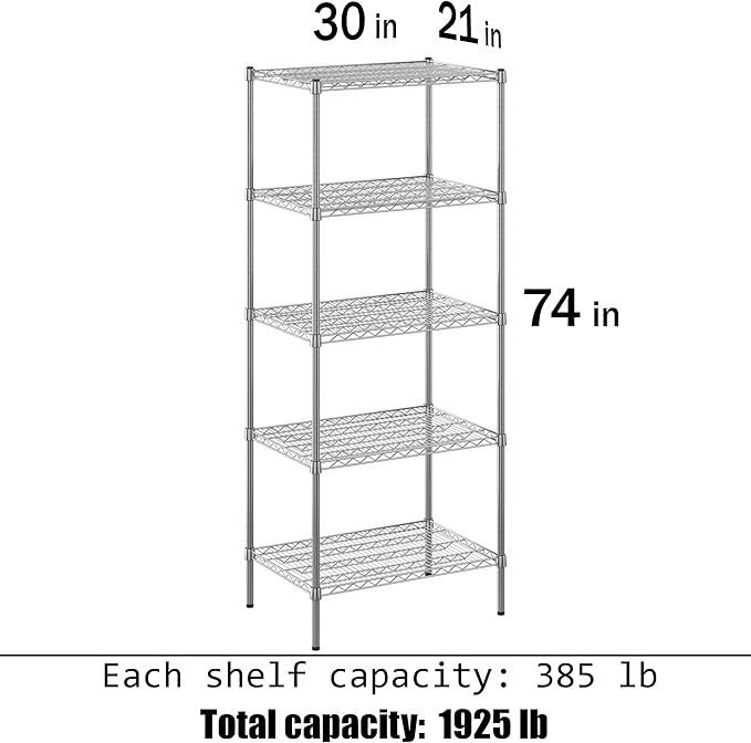 21" Deep x 30" Wide x 74" Height Wire Shelving Kit | 5-Tier | NSF Commercial Storage Rack Unit