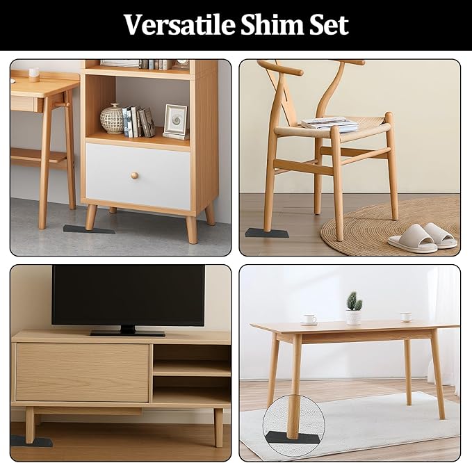 12 PCS Black Plastic Shims for Leveling Feet Stable, Multi-Purpose Rubber Shim with 3 Sizes, Extreme Weight Capacity Wedges Leveler for Toilet Shims, Doors, Windows, Sheds, Table