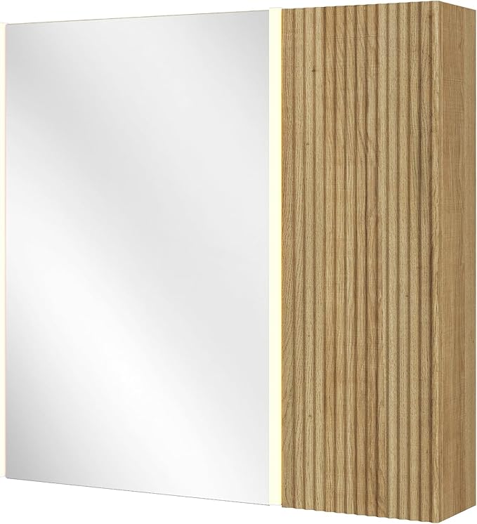 Lighted Bathroom Medicine Cabinet with Mirror，30 x 28 Inch Wall-Mounted Bathroom Wall Cabinet with Storage, LED Lights, Adjustable Shelves,Natural