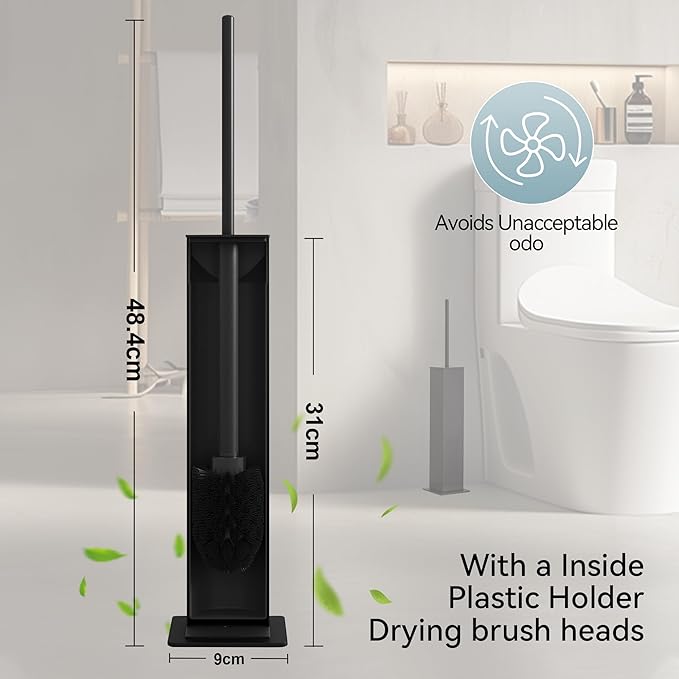 Black Toilet Brush and Holder,Toilet Bowl Brush with Extra Long Handle