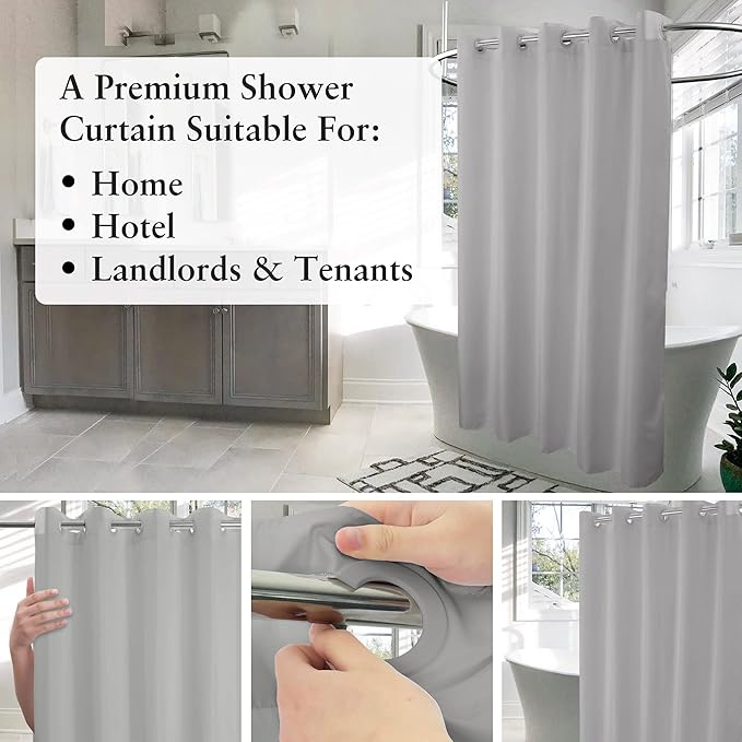 River Dream Stall Size No Hook Grey Fabric Shower Curtain or Liner Soft Microfiber - 54" x 78" Shower Stall Curtain Hotel Grade, Waterproof & Machine Washable, Gray, 54x80