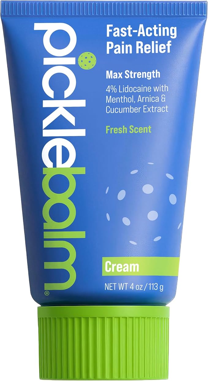 PickleBalm Pickleball Post-Game Muscle Pain Relief Cream with 4% Lidocaine, Arnica, Menthol, Cucumber Seed Extract for Shoulders, Knees, Wrists, and More, 4oz Cream