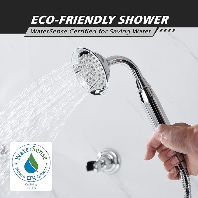 SUMERAIN Vintage Wall Mounted Bathtub Faucet with Hand Shower, High Flow Tub Filler Chrome Finish, Rough-in Valve Included