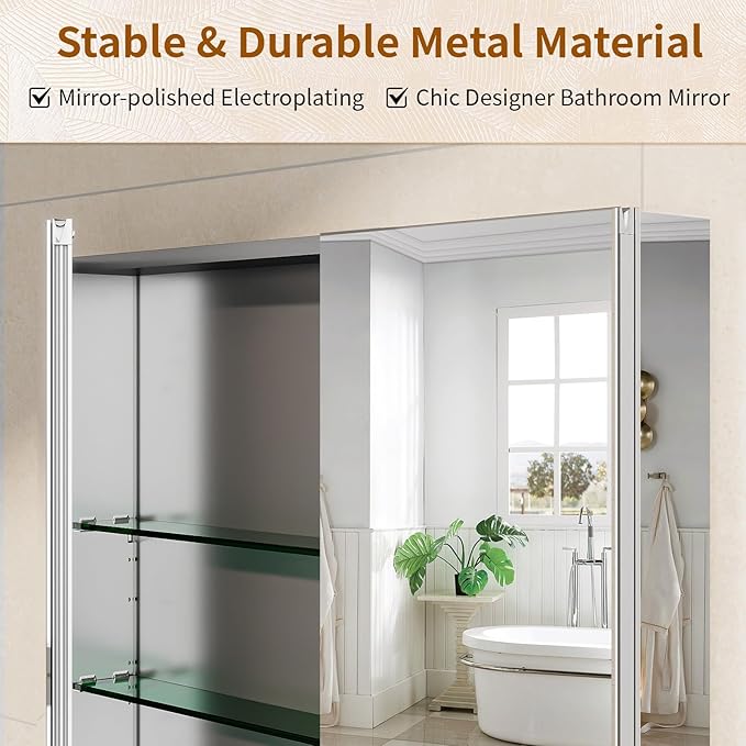 BEAUTYPEAK 40 x 26 Inch Medicine Cabinet with Mirror, Wall Mounted Bathroom Mirror Cabinet, Medicine Cabinet Mirror with Storage & Adjustable Shelves