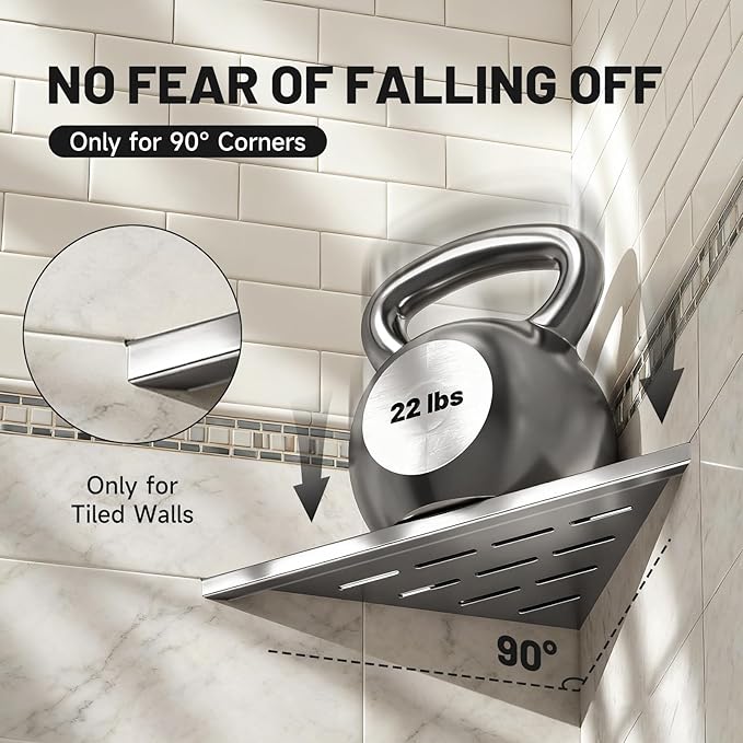Corner Shower Shelves 10" Brushed Nickel, 2 Pack 304 Stainless Steel Shower Corner Shelf Recessed Slot Design, Wall Mount Triangle Shower Caddy for Bathroom, Kitchen Organization