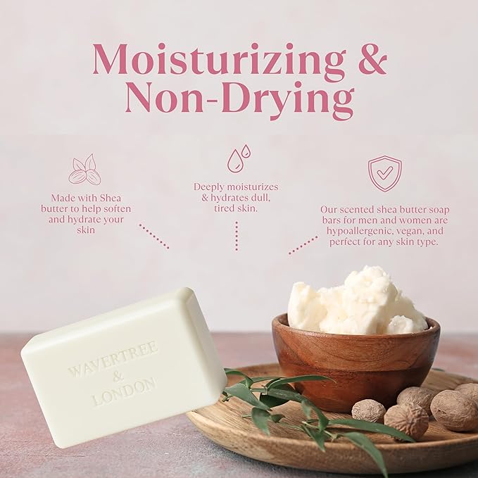 Wavertree & London Pink Peony Scented Natural Soap (2 Bars), 7oz Moisturizing French Triple Milled Soap Bars enriched with shea butter - Pure Plant Based Bath & Body Bars for All Skin Types
