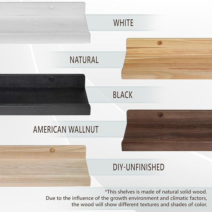 Floating Shelves for Wall 24 inch, Waterproof, Wall Storage Shelves with Lip, Display Picture Ledge Shelf for Living Room Photo Frame, Natural Wood Hanging Book Shelves (Natural, Set 2)